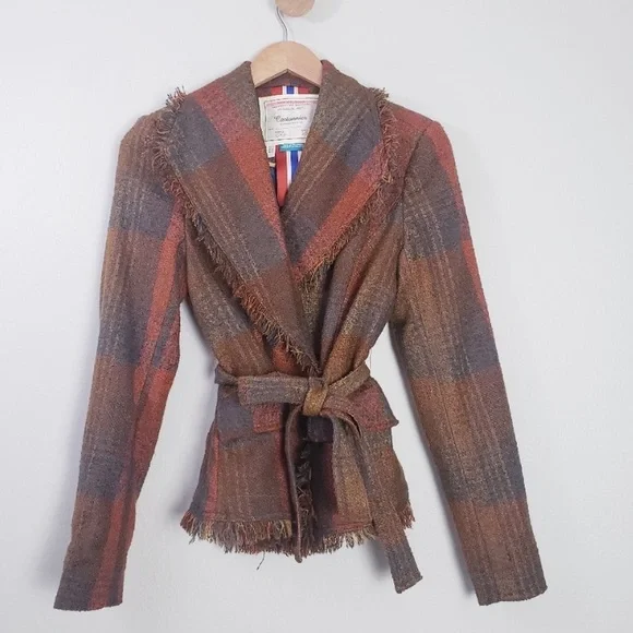 Anthropologie Plaid Blazer in Orange and Brown - Picture 4 of 13